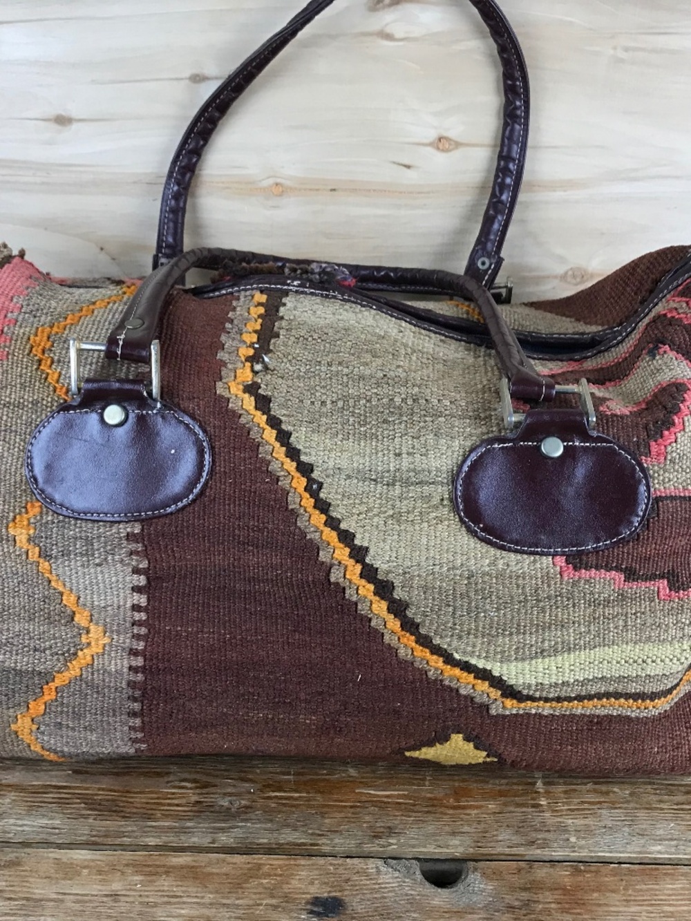 READ Vintage Kilim Carpet Dhurrie Satchel Duffle Overnight Bag WEAR